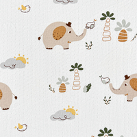 Printed Dot Jacquard Bamboo Single Jersey Fabric-Elephant and bird