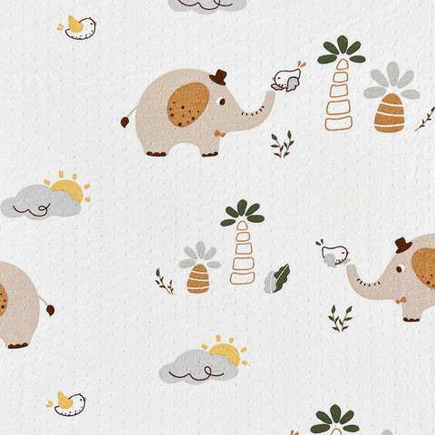 Printed Dot Jacquard Bamboo Single Jersey Fabric-Elephant and bird