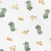 40S Printed Combed Brushed Interlock Fabric-white Background Green Dinosaur