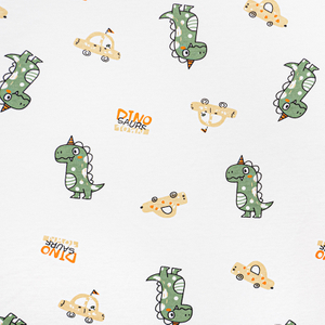 40S Printed Combed Brushed Interlock Fabric-white Background Green Dinosaur
