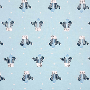 Printed single jersey fabric-Blue cactus