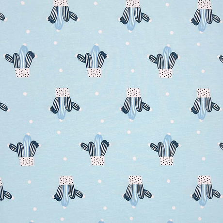 Printed single jersey fabric-Blue cactus