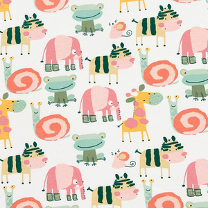 40S Printed Combed Interlock Fabric-Pink Elephant