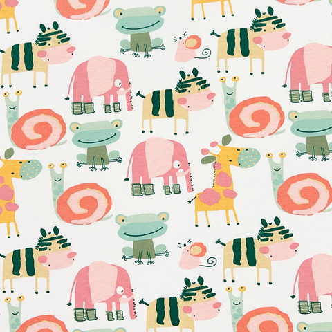 40S Printed Combed Interlock Fabric-Pink Elephant
