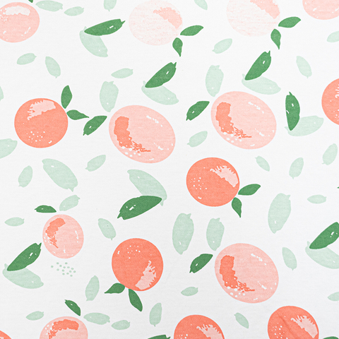 40S Printed Combed Brushed Interlock Fabric-white Background-Peach