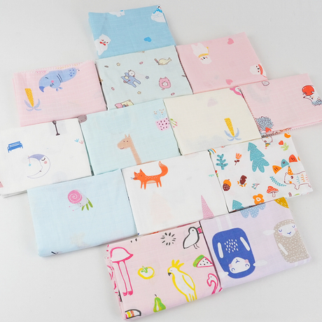 Square Checkered 100cotton Gauze Fabric Cartoon Print Double Yarn Cotton Baby Pajamas Baby Bath Towel Blanket Fabric