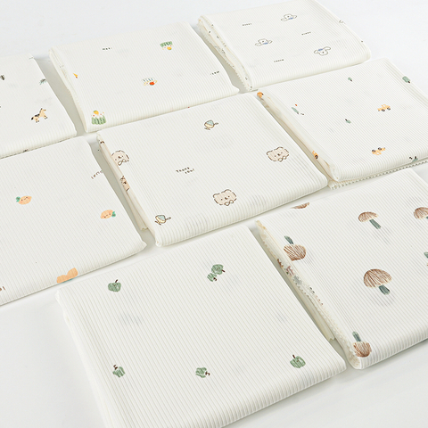 220g Polyester Stretch Ribbed Printed Knitted Fabric | Cartoon Pattern for Kids Undershirts & Loungewear