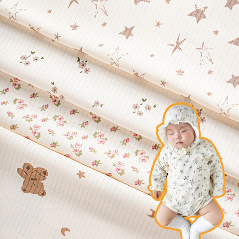 Pure Cotton Ribbed Interlock Fabric | Fresh Style Printed Fabric for Baby Kids' Garments Loungewear Pajamas Pants Camisoles