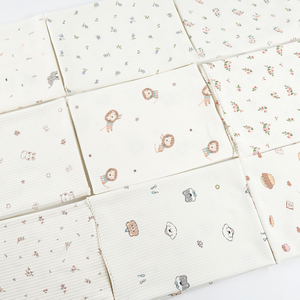 Cartoon Print Ribbed Cotton Spandex Knitted Stretch Fabric for Autumn And Winter Baby Rompers And Loungewear