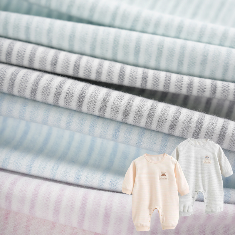Class A Baby Yarn‑Dyed 0.2 Stripe Terry French Brushed Cotton Spandex 4‑Way Stretch Knit Fabric for Pajamas, Underwear & Throw Pillows